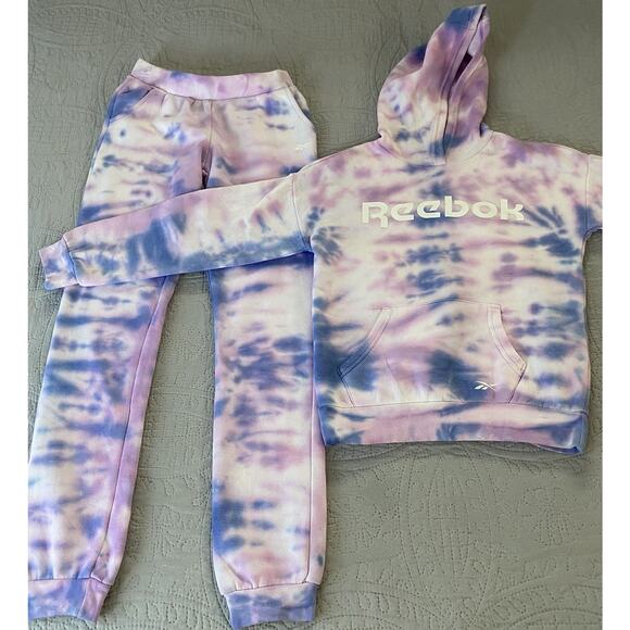 Reebook Girls Sz 12 Hooded Sweatshirt And Pants Pink Tie Dye Pockets LS Set - Picture 1 of 13